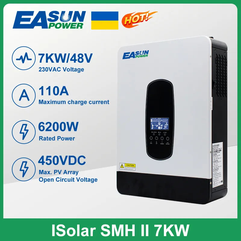 Easun Power 7000VA 6200W Solar Inverter 48V Built MPPT 110A Solar